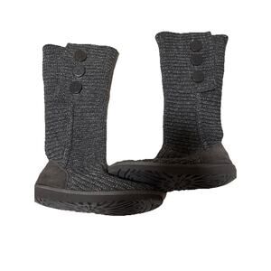UGG Women’s Gray Knit Button Boots Tall Cozy Winter Slouch Boots Rubber Sole SZ7